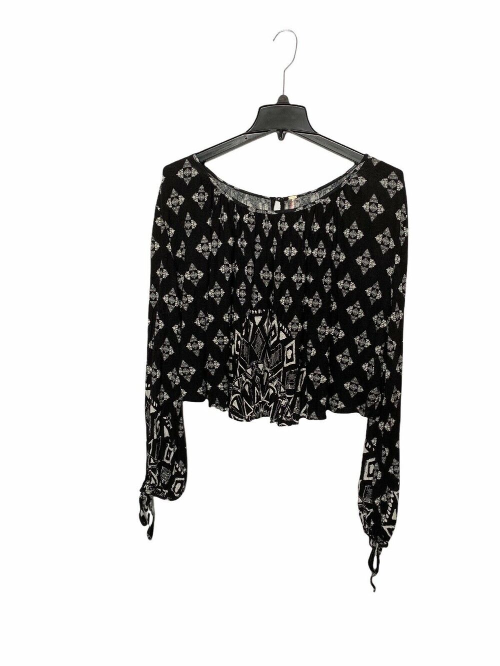 FREE PEOPLE Riverside paisley black  Oversized crop blouse top Sz M
